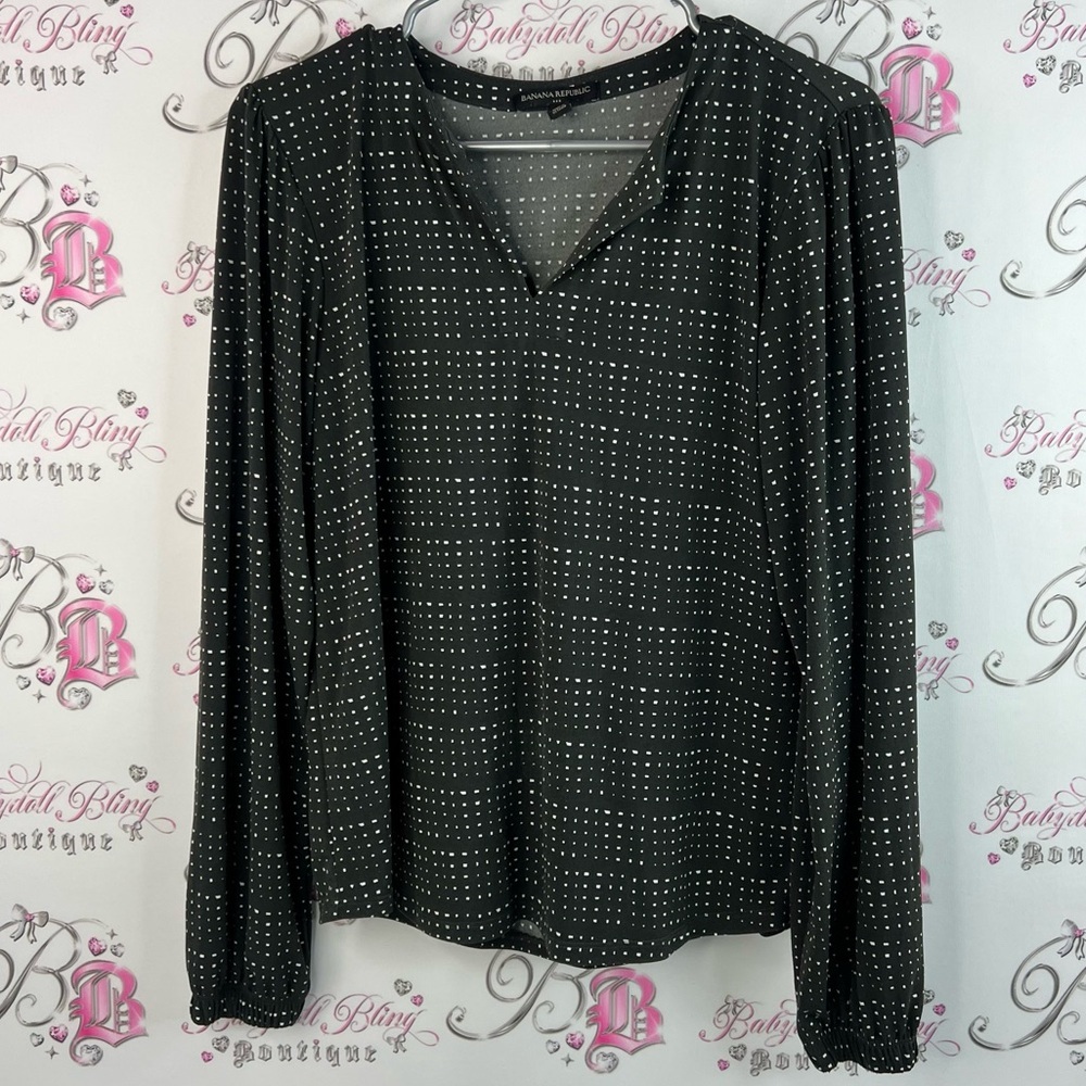Banana republic long sleeve bubble trim hem Black Polka Dot Women's Top